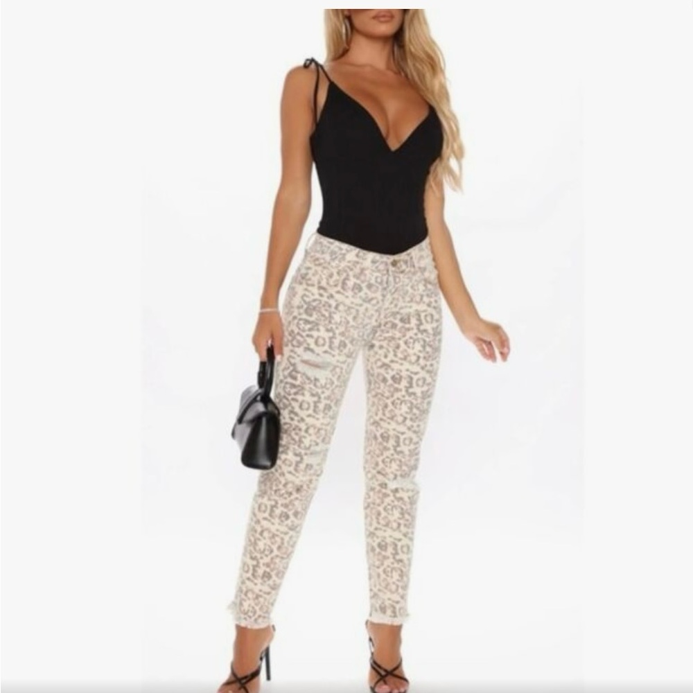 Fashion Nova animal print ripped jeans